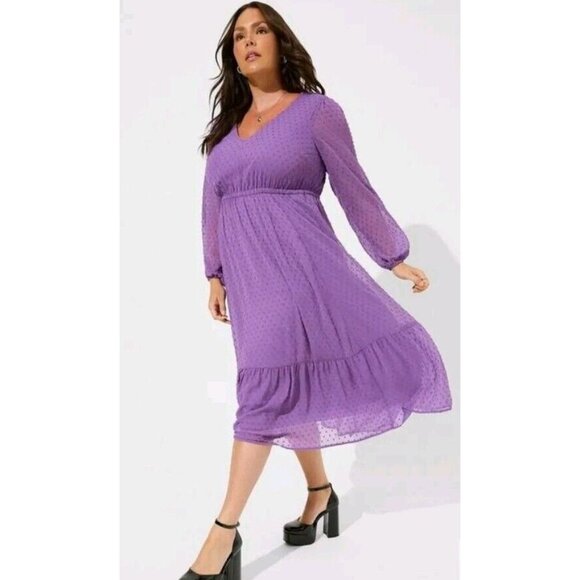 Torrid Tea Length Clip Dot Open Back A-Line Purple Dress Size 3 (22-24) Re$89.90 - Picture 2 of 8